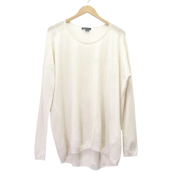 Vince 100% Cashmere Perforated Back Sweater Jumper in Winter White Cream Size XL - Picture 2 of 12